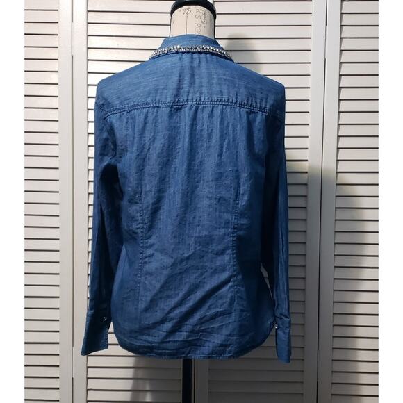 Talbots Button-up Denim Shirt Women's PL Blue Rhinestone Embellished Long Sleeve - Picture 4 of 8